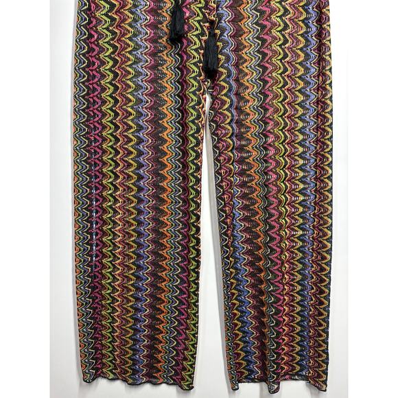 Becca Carnavale Swim Cover-Up Pants Side Slit Crochet Sheer Rainbow Size S ** - Picture 5 of 12
